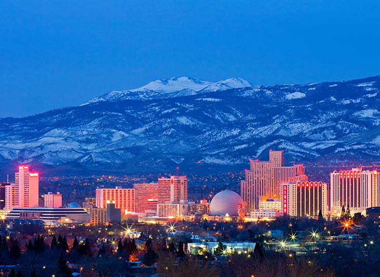 Reno Skyline at Night with Mt. Rose in distance