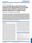 Research paper thumbnail of An eco-friendly direct spectrofluorimetric method for the determination of irreversible tyrosine kinase inhibitors, neratinib and pelitinib: application to stability studies