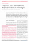 Directives pour les médecins de premier recours: lombalgies Cover Page