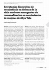 Research paper thumbnail of Estrategias discursivas de reexistencia en defensa de la vida: nociones emergentes de comunalización en movimientos de mujeres de Abya Yala