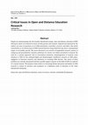 Research paper thumbnail of Critical Issues in Open and Distance Education Research