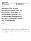 Research paper thumbnail of Molybdenum (Mo) increases endogenous phenolics, proline and photosynthetic pigments and the phytoremediation potential of the industrially important plant Ricinus communis L. for removal of cadmium from contaminated soil