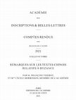 « Remarques sur les textes chinois relatifs à Byzance », Comptes rendus de l’Académie des Inscriptions & belles lettres, 2021, 3 (avril-juin), p. 1129-1157 (avec Cécile Morrisson). Cover Page