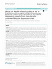 Research paper thumbnail of Effects on health-related quality of life in patients treated with lurasidone for bipolar depression: results from two placebo controlled bipolar depression trials