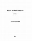 Research paper thumbnail of HUME'S IMMANENTISM: A CRITIQUE