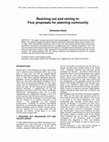 Research paper thumbnail of Reaching out and reining in: Four proposals for planning community