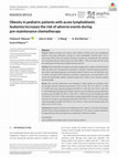 Research paper thumbnail of Obesity in pediatric patients with acute lymphoblastic leukemia increases the risk of adverse events during pre-maintenance chemotherapy