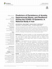 Research paper thumbnail of Predictors of Persistence of Anxiety, Hyperarousal Stress, and Resilience During the COVID-19 Epidemic: A National Study in Iran