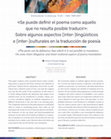 Research paper thumbnail of «Se puede definir el poema como aquello que no resulta posible traducir»: Sobre algunos aspectos (inter-)lingüísticos e (inter-)culturales en la traducción de poesía