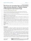 Risk Factors for Immediate-Type Local Anesthetic Hypersensitivity Reactions in Pediatric Patients: A Retrospective Case-Control Study Cover Page