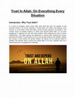 Trust In Allah: On Everything Every Situation Introduction: Why Trust Allah Cover Page