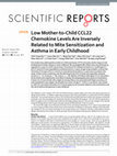 Low Mother-to-Child CCL22 Chemokine Levels Are Inversely Related to Mite Sensitization and Asthma in Early Childhood Cover Page