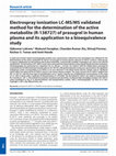 Electrospray ionization LC-MS/MS validated method for the determination of the active metabolite (R-138727) of prasugrel in human plasma and its application to a bioequivalence study Cover Page