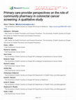 Primary care provider perspectives on the role of community pharmacy in colorectal cancer screening: A qualitative study Cover Page