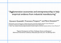 Research paper thumbnail of Agglomeration economies and entrepreneurship in Italy: empirical evidence from industrial manufacturing