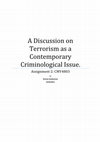 Research paper thumbnail of A Discussion on Terrorism as a Contemporary Criminological Issue.