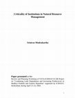 Research paper thumbnail of Criticality of Institutions in Water Management