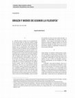 Research paper thumbnail of Origen y modos de asumir la filosofía