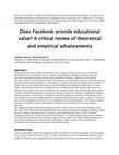 Research paper thumbnail of Does Facebook provide educational value? An overview of theoretical and empirical advancements of affordances and critical issues