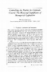 Research paper thumbnail of Controlling the market for corporate control: the historical significance of managerial capitalism