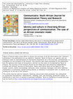 Communicatio: South African Journal for Communication Theory and Research Identity and culture in theorising African perspectives of communication: The case of an African cinematic model PLEASE SCROLL DOWN FOR ARTICLEpage/terms-and-conditions Cover Page