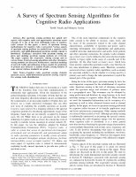 Research paper thumbnail of A survey of spectrum sensing algorithms for cognitive radio applications