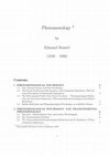 Phenomenology *3 The Self-contained Field of the Purely Psychical — Phenomenological Reduc- tion and True Inner Experience; Phenomenological-psychological and Eidetic Reductions INTRODUCTION Cover Page