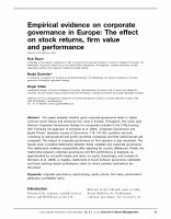 Empirical evidence on corporate governance in Europe: The effect on stock returns, firm value and performance Cover Page