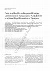 Research paper thumbnail of Fatty Acid profiles in demented patients: identification of hexacosanoic Acid (c26:0) as a blood lipid biomarker of dementia