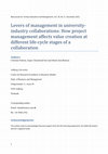 Levers of Management in University-Industry Collaborations: How project management affects value creation at different life-cycle stages of a collaboration Cover Page