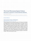 The Great Phenomenological Schism: Keynote Addresses: Phenomenology, Ontology, and Metaphysics - jacobs Cover Page