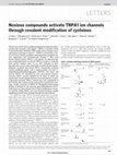 Research paper thumbnail of Noxious compounds activate TRPA1 ion channels through covalent modification of cysteines