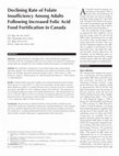 Research paper thumbnail of Declining rate of folate insufficiency among adults following increased folic acid fortification in Canada