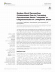 Research paper thumbnail of Spoken word recognition enhancement due to preceding synchronized beats compared to unsynchronized or unrhythmic beats