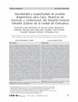 Research paper thumbnail of Sensibilidad y especificidad de pruebas diagnósticas para CaCu: Muestras de mestizas y tarahumaras del Hospital General Salvador Zubirán de la ciudad de  …