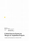 Critical Success Factors in Merger & Acquisition Projects Cover Page