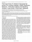 Field Case Study to Validate A geospatial Approach for Locating Leakage in Water Distribution Networks- Field Data Collection and Modeling Analysis - (Case Study in Sha Alam, Malaysia) Cover Page