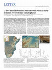 U–Pb-dated flowstones restrict South African early hominin record to dry climate phases Cover Page