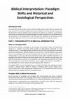 Biblical Interpretation: Paradigm Shifts and Historical and Sociological Perspectives Cover Page