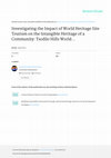 Research paper thumbnail of Investigating the Impact of World Heritage Site Tourism on the Intangible Heritage of a Community: Tsodilo Hills World Heritage Site, Botswana