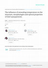 The influence of annealing temperature on the structure, morphologies and optical properties of ZnO nanoparticles Cover Page