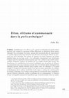 Élites, élitisme et communauté dans la polis archaïque, Annales 2016 (first nine pages) Cover Page