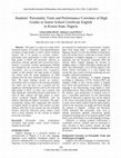 Research paper thumbnail of Students' Personality Traits and Performance Correlates of High Grades in Senior School Certificate English in Kwara State, Nigeria