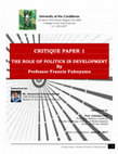 THE ROLE OF POLITICS IN DEVELOPMENT: A Critical Discourse on Prof. Fukuyama's Article Cover Page