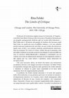 Research paper thumbnail of Rita Felski, The Limits of Critique. Chicago and London: The University of Chicago Press, 2015.