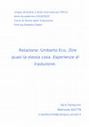 Research paper thumbnail of Relazione su "Dire quasi la stessa cosa" di Umberto Eco