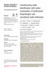 Research paper thumbnail of Crowdsourcing snake identification with online communities of professional herpetologists and avocational snake enthusiasts