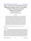 Research paper thumbnail of Impact Of Tactile-Cued Self-Monitoring On Independent Biology Work For Secondary Students With Attention Deficit Hyperactivity Disorder