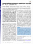 Research paper thumbnail of Fluorine-donating electrolytes enable highly reversible 5-V-class Li metal batteries