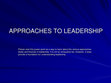 APPROACHES TO LEADERSHIP Cover Page